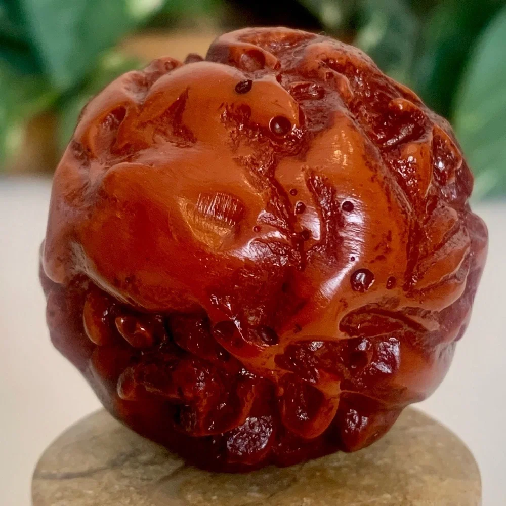 Red Faux Amber Carved Chinese Zodiac Ball 12 Animals Horse Rat Monkey Ram 1.8